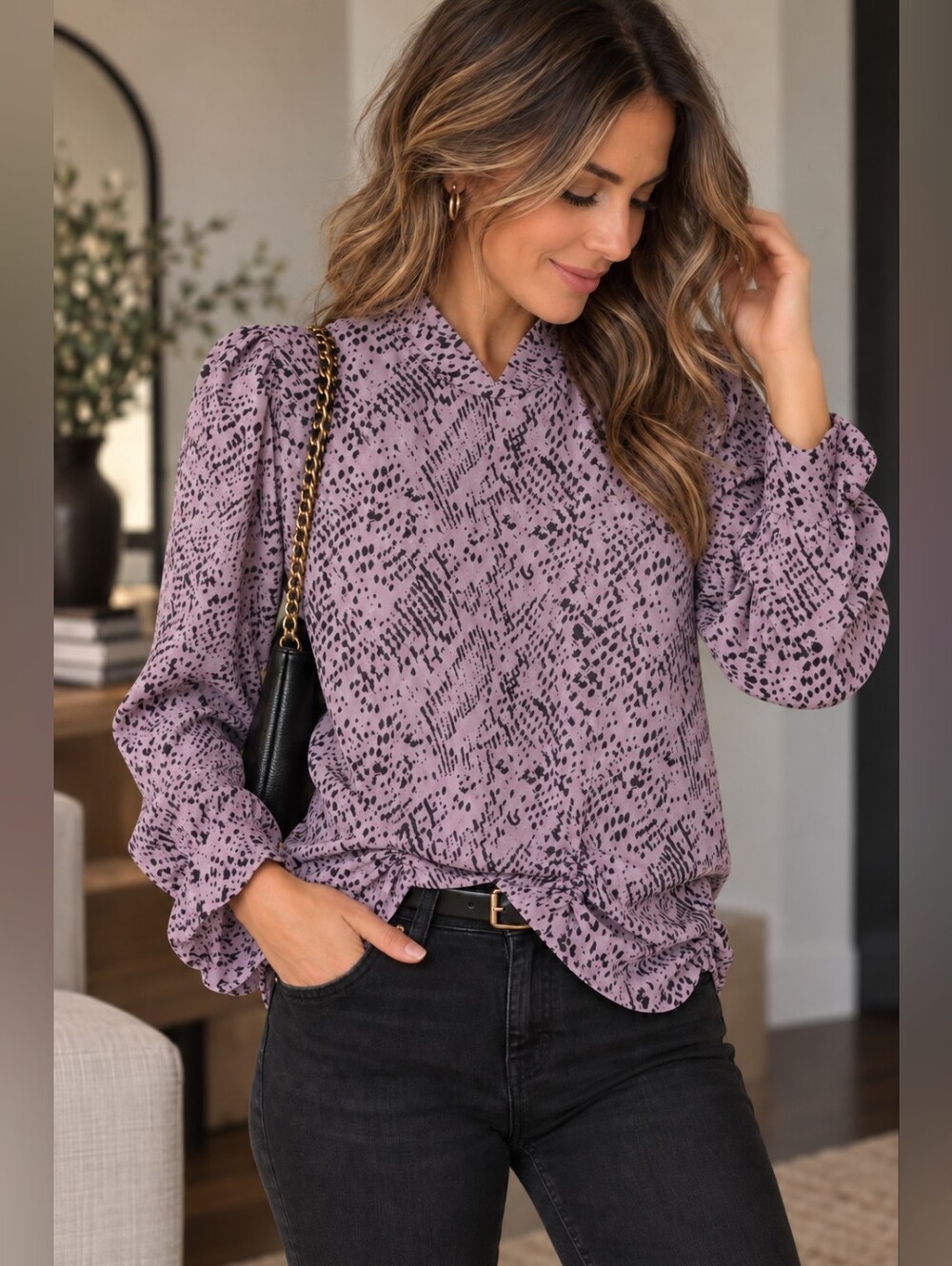 NWT!! Melanie Lyne (128$) | Mauve Snake Print Puff Sleeve Blouse, Size 10